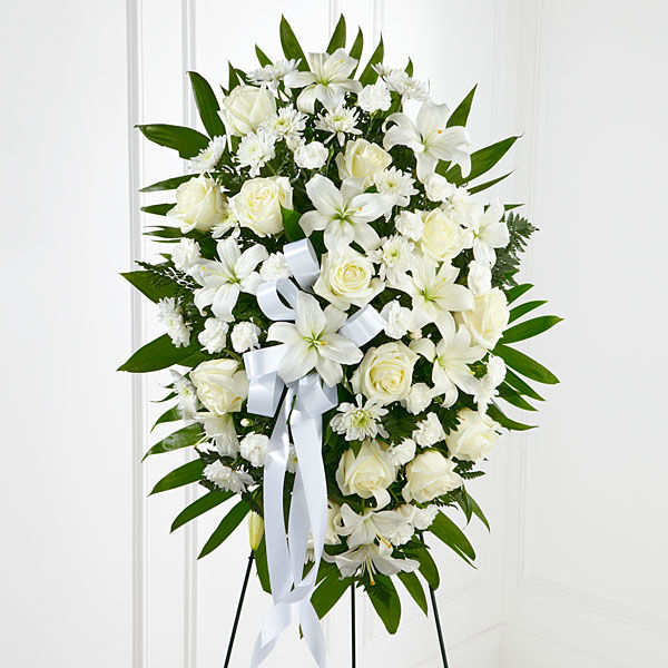 The FTD Exquisite Tribute Standing Spray-White Bow h1465 | Funeral