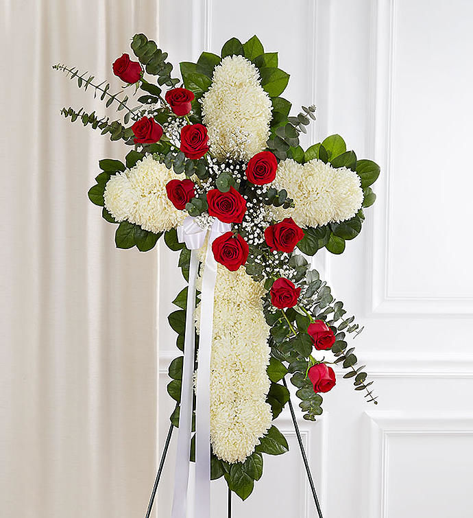 Cross Flower Standing Spray h2396 | Funeral Flowers Delivery in
