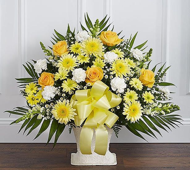 Tribute Floor Basket Yellow Flowers h2519 | Funeral Flowers