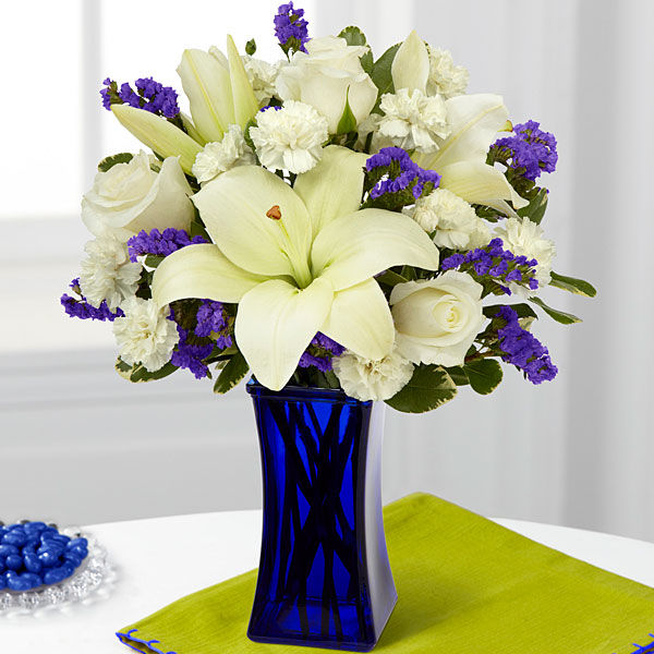 FTD Beyond Blue Bouquet - Blue &amp; White h1159 | Funeral Flowers Delivery