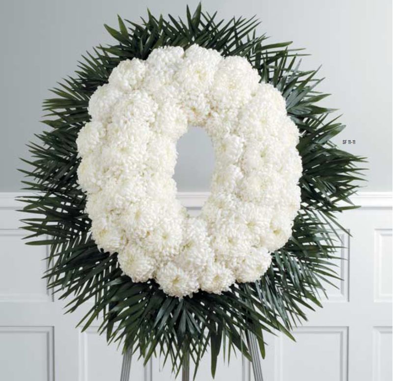 Pure White Funeral Wreath h2456 Funeral Flowers Delivery in Toronto