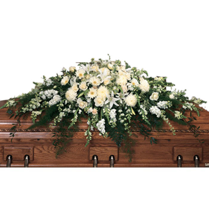 Immaculate White Funeral Casket Flowers h3118 Funeral Flowers