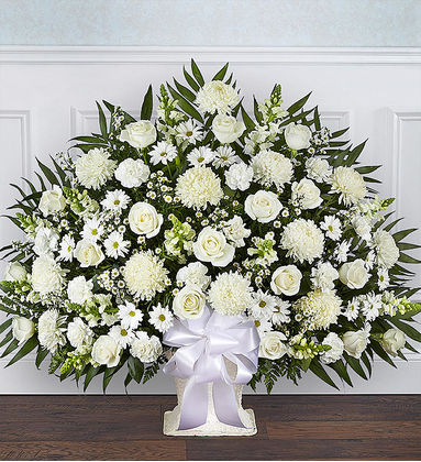 White Flower Funeral Basket Arrangement h1127