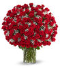 100 Red Roses, Baby's Breath, Large Clear Vase